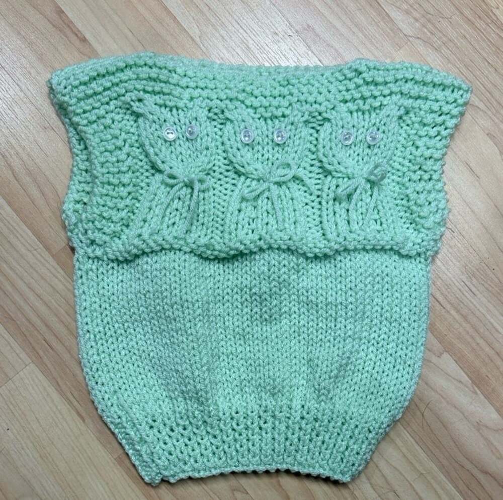 Knit baby vest with cat design front and back New